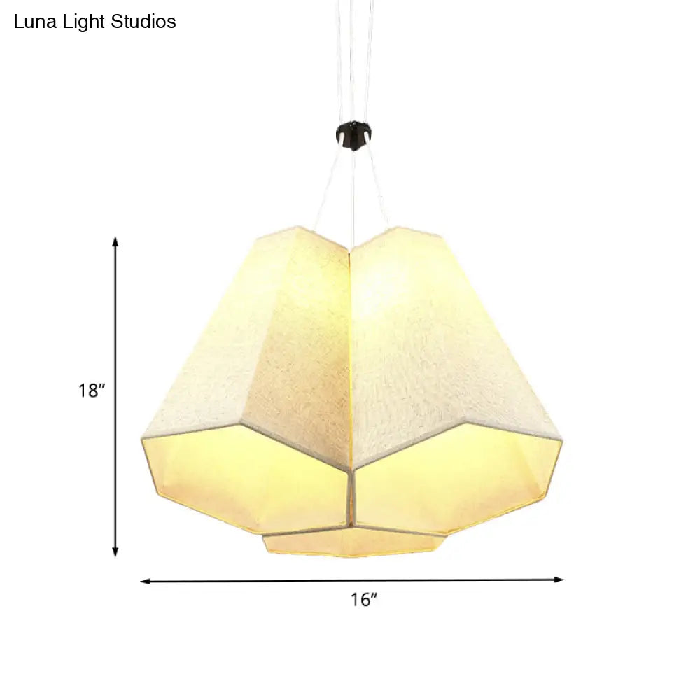 Modern White Hexagon Drop Pendant Ceiling Light With 3 Fabric Multi Bulbs