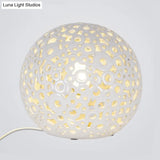 Modern White Hollow-Out Globe Table Light Ceramic Night Lamp For Bedroom