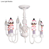 Modern White Iron Hanging Chandelier - Child Bedroom Ceiling Lamp With Soldier Design