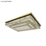 Modern White Led Ceiling Flush Mount Light With Clear Beveled Crystal Blocks