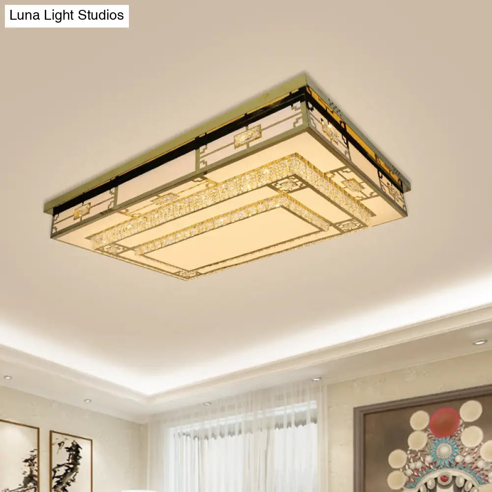 Modern White Led Ceiling Flush Mount Light With Clear Beveled Crystal Blocks