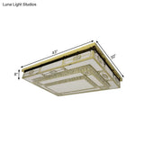 Modern White Led Ceiling Flush Mount Light With Clear Beveled Crystal Blocks