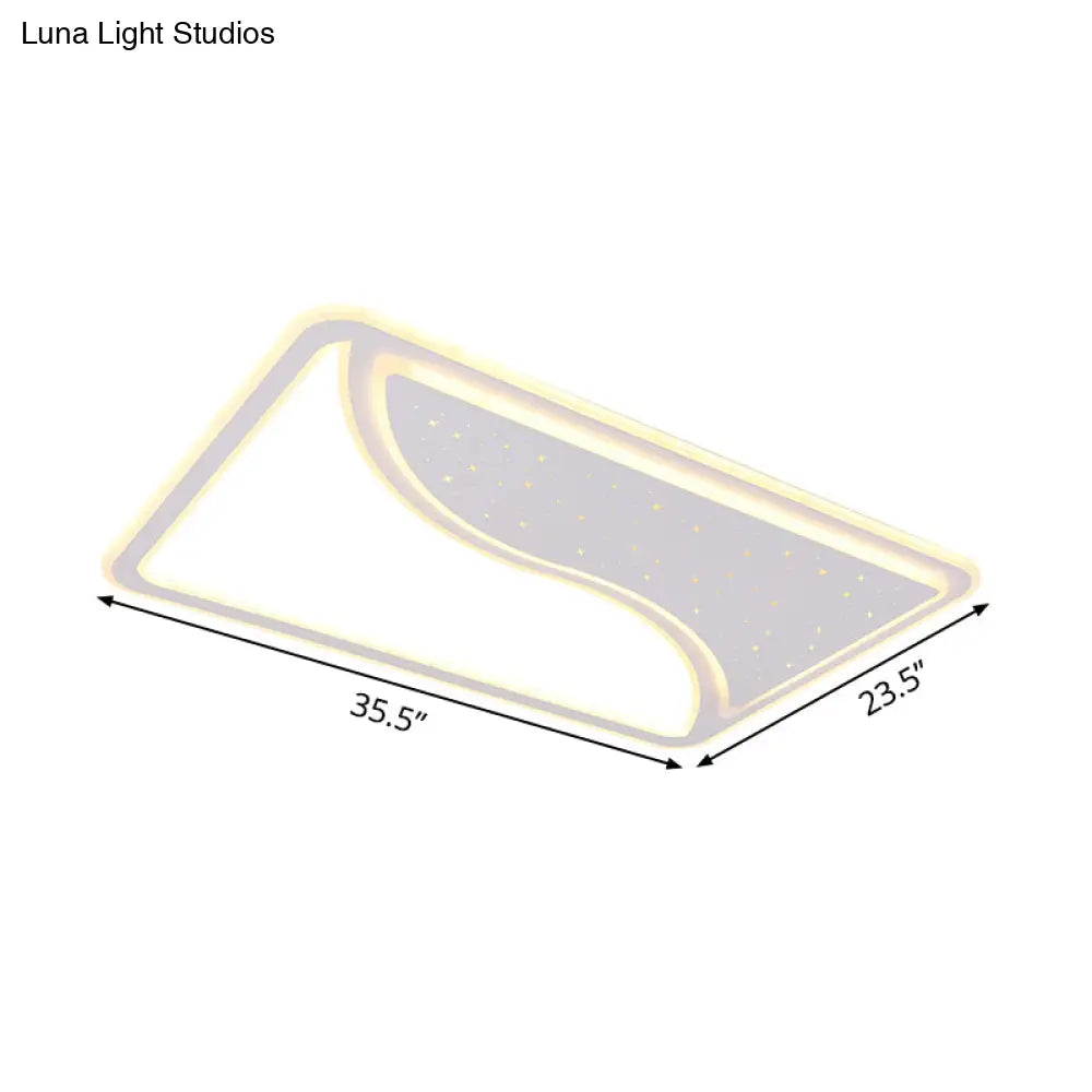 Modern White Led Ceiling Lamp With Curved Starry Sky Design Flush Lighting - 19’/35.5’ W