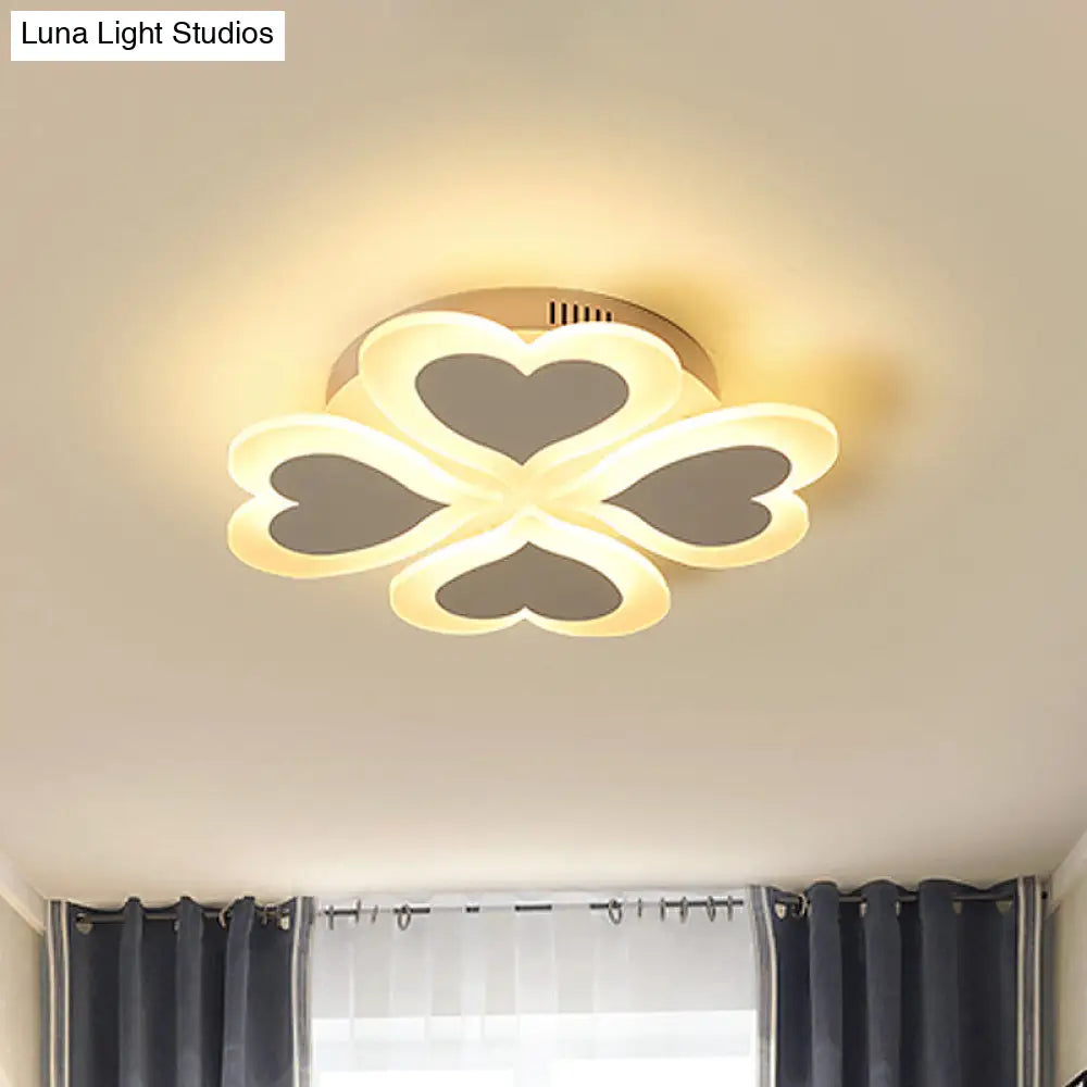 Modern White Led Ceiling Light Fixture For Bedrooms - Clover Design With Acrylic Material