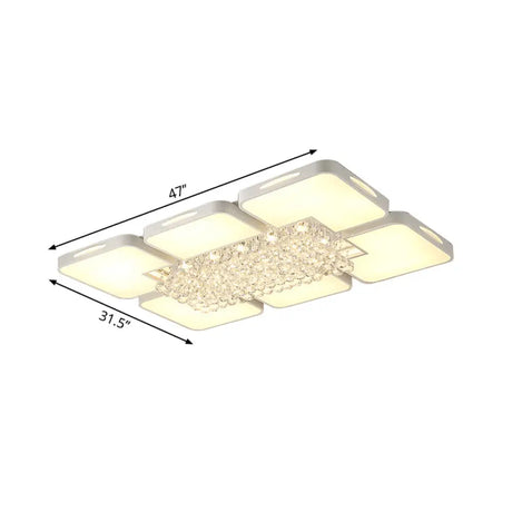 Modern White Led Ceiling Light With Crystal Ball - 23.5/35.5 W