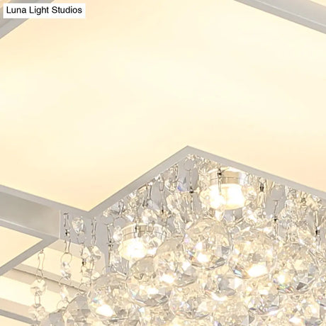 Modern White Led Ceiling Light With Crystal Ball - 23.5’/35.5’ W
