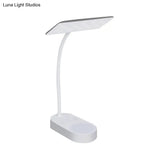 Modern White Led Desk Lamp - Simple Rectangular Panel Shade For Bedside Reading