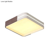 Modern White Led Flush Mount Ceiling Light For Living Room – Square/Rectangular Acrylic Shade