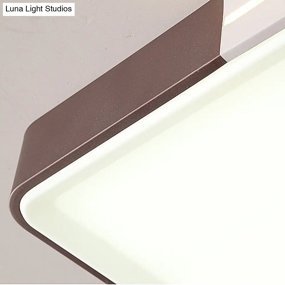 Modern White Led Flush Mount Ceiling Light For Living Room – Square/Rectangular Acrylic Shade