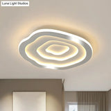 Modern White Led Flush Mount Ceiling Light With Acrylic Concentric Pattern