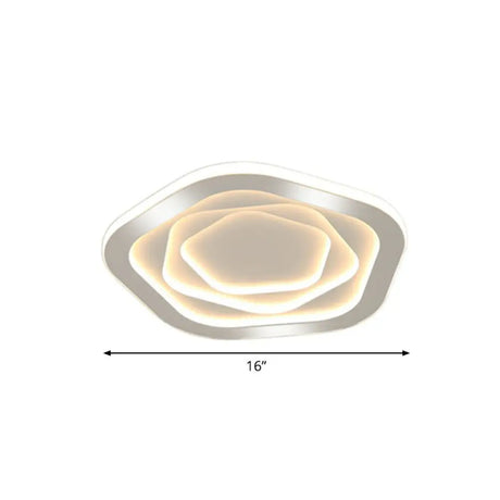 Modern White Led Flush Mount Ceiling Light With Acrylic Concentric Pattern / Remote Control