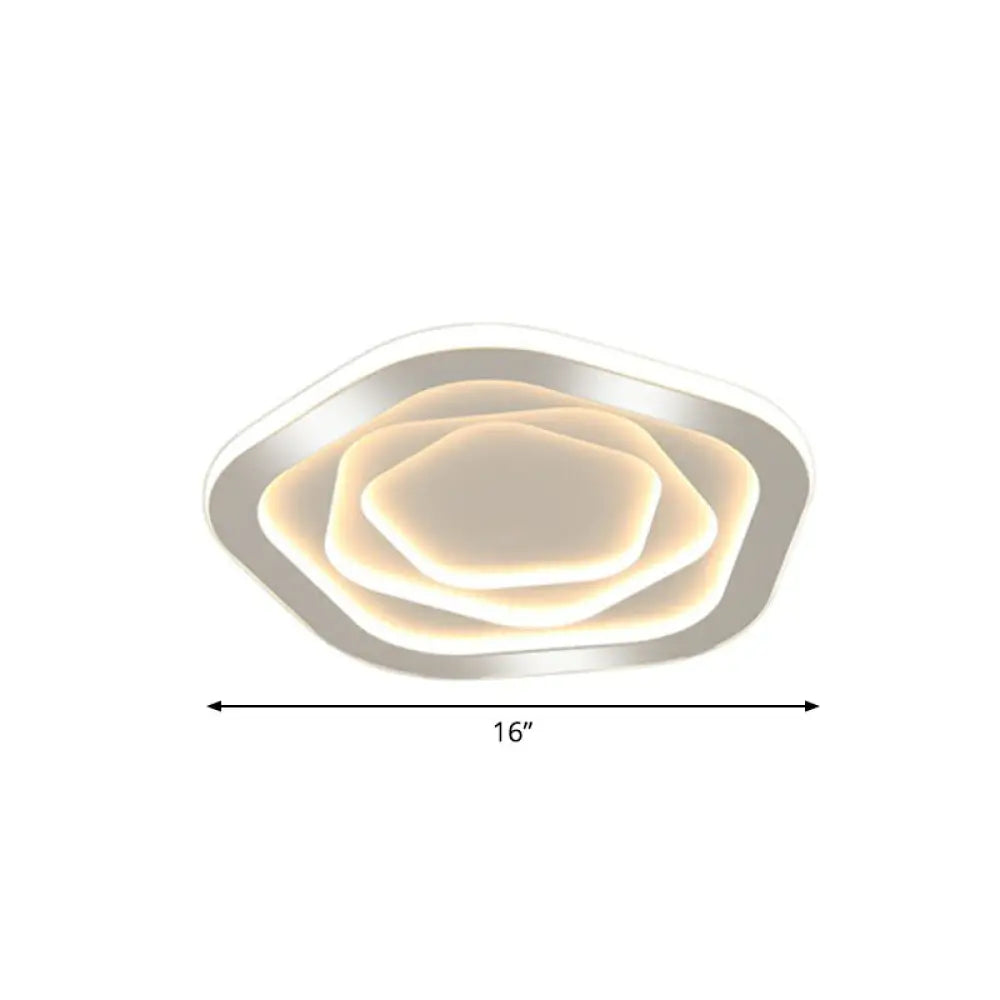 Modern White Led Flush Mount Ceiling Light With Acrylic Concentric Pattern / Third Gear Pentagon