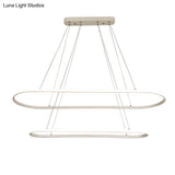 Modern White Led Pendant Light Fixture - Oval Kitchen Chandelier With Aluminum Frame And