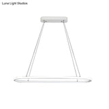Modern White Led Pendant Light Fixture - Oval Kitchen Chandelier With Aluminum Frame And