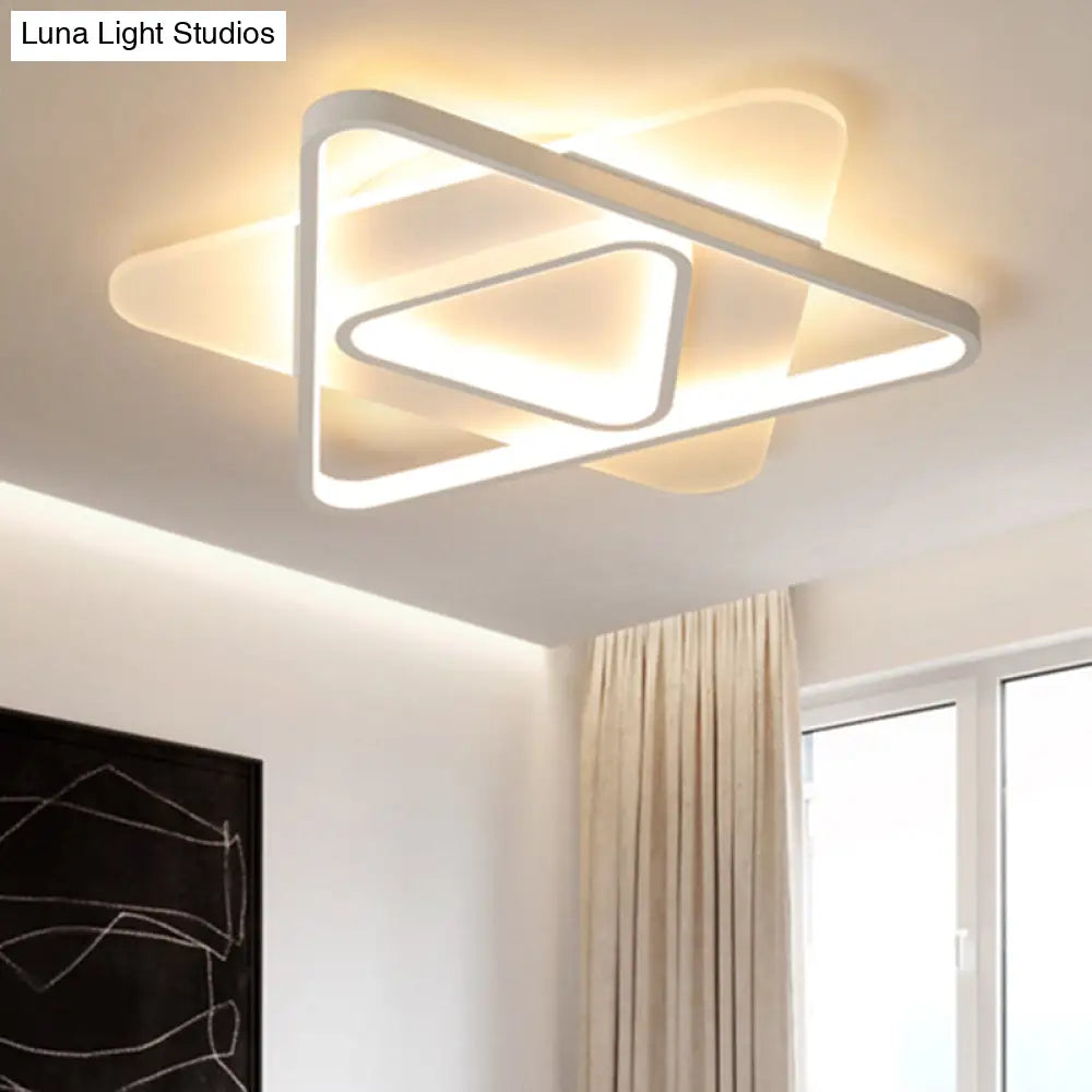 Modern White Led Triangle Flush Mount Ceiling Lamp - 17’/21’/25’ Wide Acrylic Fixture In