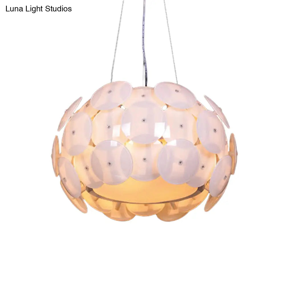 Modern White Pendant Chandelier With 4-Headed Bedroom Hanging Light And Acrylic Drum Shade