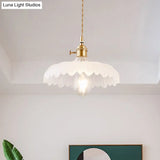 Modern White Prismatic Glass Umbrella Pendant Lamp - 10/12 Wide 1-Light Brass Suspension Ideal For