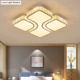 Modern White Quadrangle Led Acrylic Flush Mount Light With Crystal Inlay