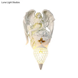 Modern White Resin Bedroom Angel Wall Light With Crystal Shade