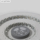 Modern White Round Crystal Led Ceiling Light With Tree Pattern - Flushmount Lighting In White/Warm