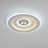 Modern White Round Crystal Led Ceiling Light With Tree Pattern - Flushmount Lighting In White/Warm /