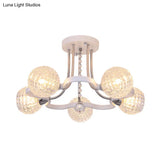 Modern White Semi-Flush Mount Ceiling Light With Lattice Glass Crystal Drop And 3/5 Lights