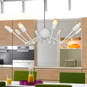 Modern White Spider Chandelier: Extendable 8-Bulb Iron Pendant Light With Open Bulb Design