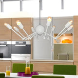 Modern White Spider Chandelier: Extendable 8-Bulb Iron Pendant Light With Open Bulb Design