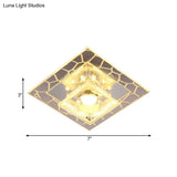 Modern White Square Flushmount Led Ceiling Light With Clear Prism Crystal For Corridors