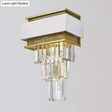 Modern White Square/Round Crystal Prisms Wall Sconce With Gold Mesh