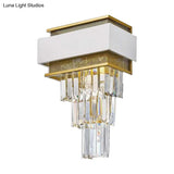Modern White Square/Round Crystal Prisms Wall Sconce With Gold Mesh