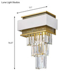 Modern White Square/Round Crystal Prisms Wall Sconce With Gold Mesh