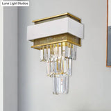Modern White Square/Round Crystal Prisms Wall Sconce With Gold Mesh
