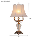 Modern White Table Lamp With Flare Fabric Shade - Ideal Reading Light For Living Room