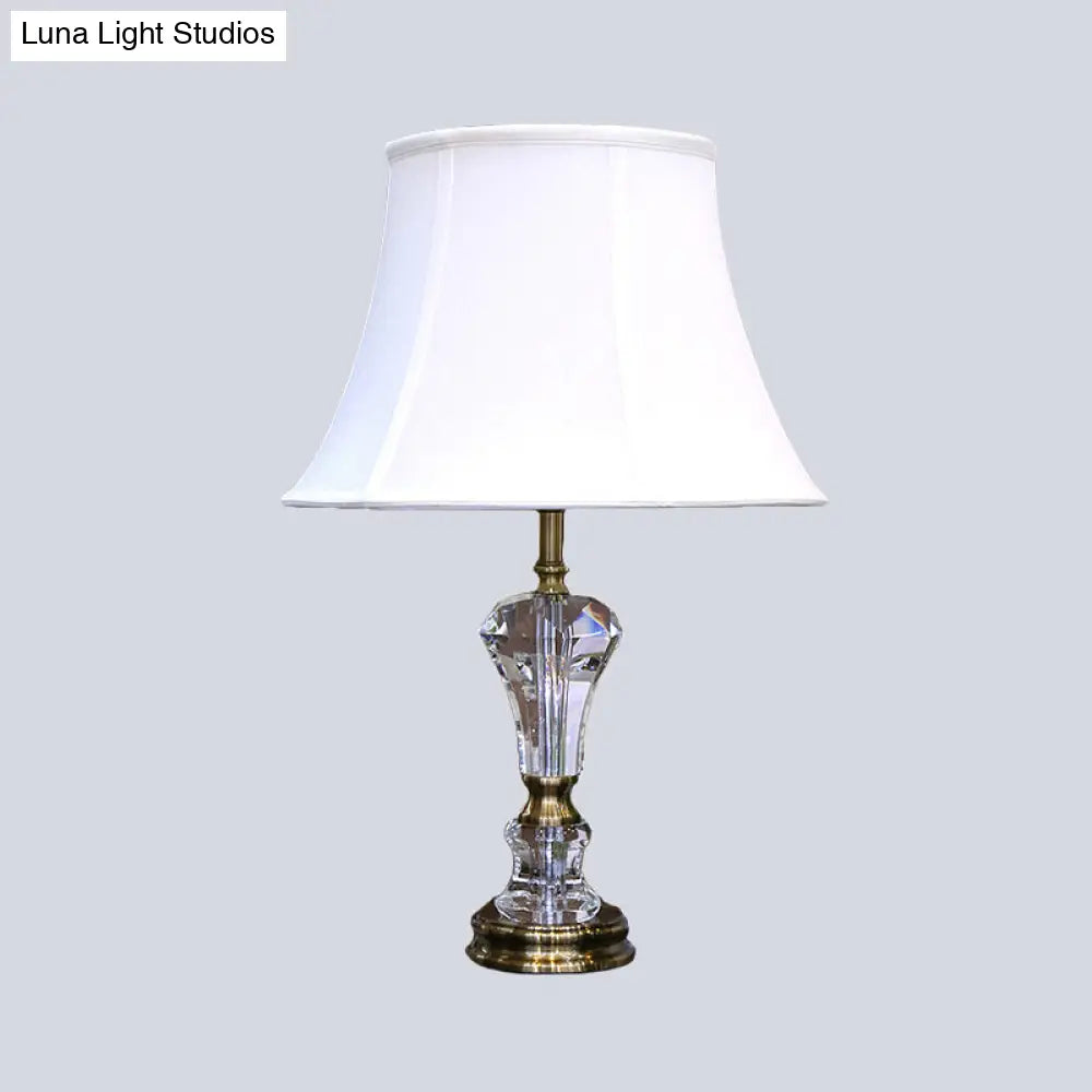 Modern White Table Lamp With Flared Shape And Fabric Shade Perfect For Task Lighting