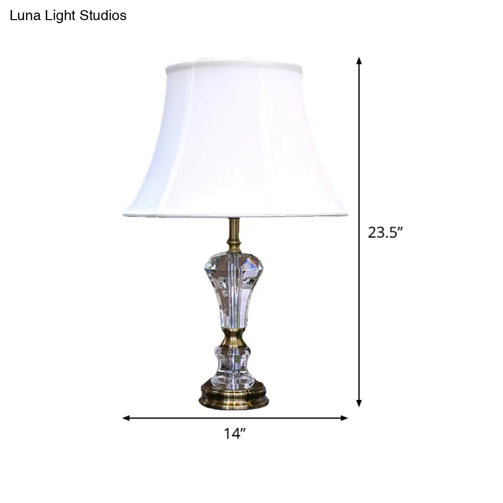 Modern White Table Lamp With Flared Shape And Fabric Shade Perfect For Task Lighting