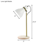 Modern White Table Lamp With Metal Trumpet Shade - Ideal Bedside Task Lighting