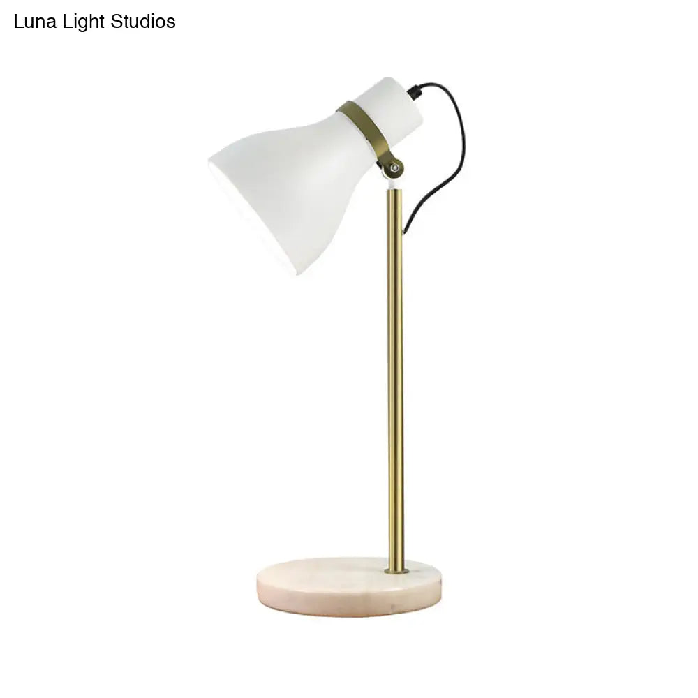 Modern White Table Lamp With Metal Trumpet Shade - Ideal Bedside Task Lighting