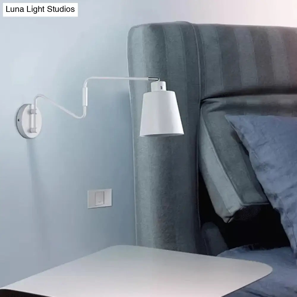 Modern White Trumpet Wall Lamp With Swing Arm And 1 Bulb Metal Sconce Light Fixture