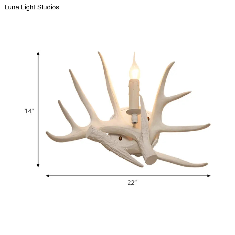 Modern White Wall Sconce With Antler Resin Shade For Living Room Lighting