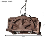 Modern Wood And Glass Pendant Chandelier With 2 Lights - Brown Rectangle Loft Style Fixture