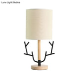 Modern Wood Branch Night Table Lamp - Black 1-Light Reading Light With Fabric Shade For Bedroom