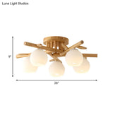 Modern Wood Branch Semi Flush Lighting - Beige Lamp With Milk White Glass Shade (3/5-Head)