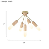 Modern Wood Capsule Semi Mount Ceiling Lamp For Bedroom - Beige 3/5 - Light