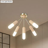 Modern Wood Capsule Semi Mount Ceiling Lamp For Bedroom - Beige 3/5 - Light
