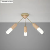 Modern Wood Capsule Semi Mount Ceiling Lamp For Bedroom - Beige 3/5 - Light
