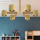 Modern Wood Cylindrical Kids Bedroom Pendant Light With Shade - Ceiling Chandelier