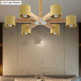 Modern Wood Cylindrical Kids Bedroom Pendant Light With Shade - Ceiling Chandelier
