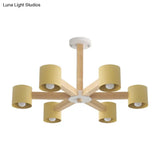 Modern Wood Cylindrical Kids Bedroom Pendant Light With Shade - Ceiling Chandelier