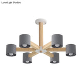 Modern Wood Cylindrical Kids Bedroom Pendant Light With Shade - Ceiling Chandelier